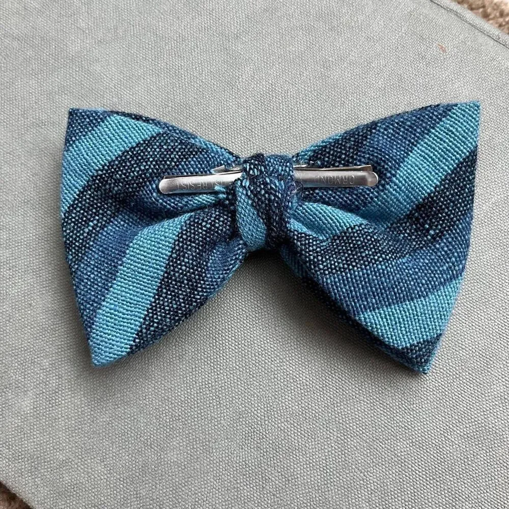 VTG Madawaska Weavers Wool Bow Tie Blue Plaid Hand Woven Canada